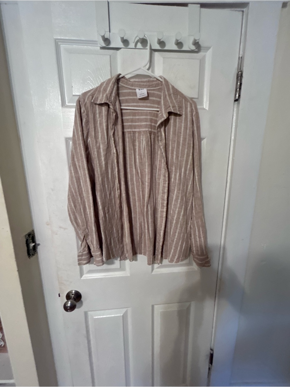 GAP Beige and White Striped Button-Down Shirt